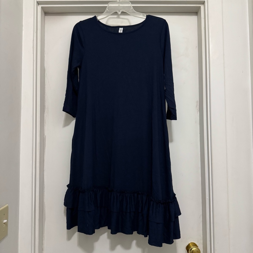 Zenana Outfitters Navy 3/4 Sleeve Dress With Pockets Size Medium